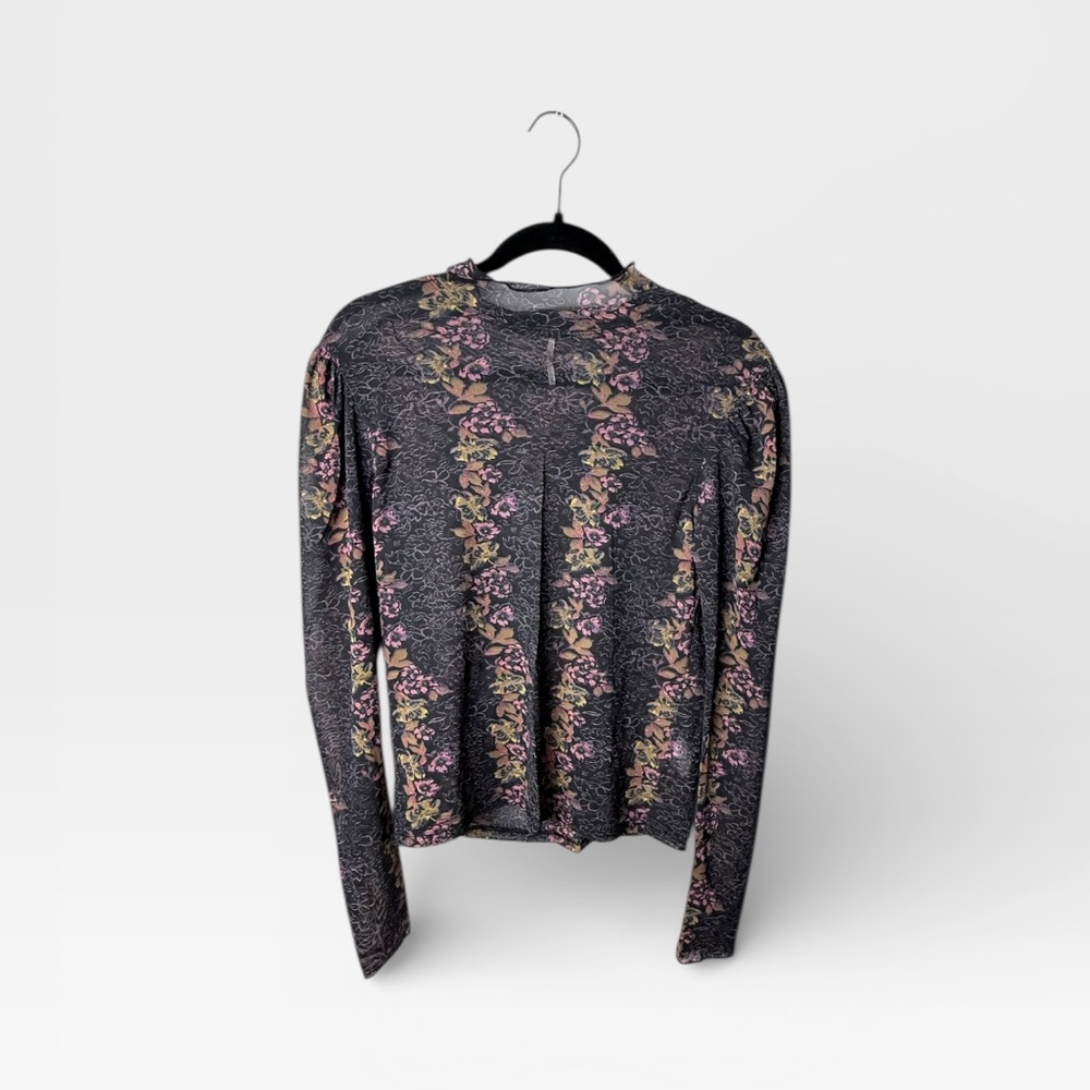 Free People Long Sleeve Floral Stripe Tee in Black and Pink